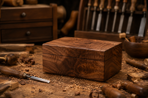 Hand-Carved Walnut Keepsake Box – Deposit